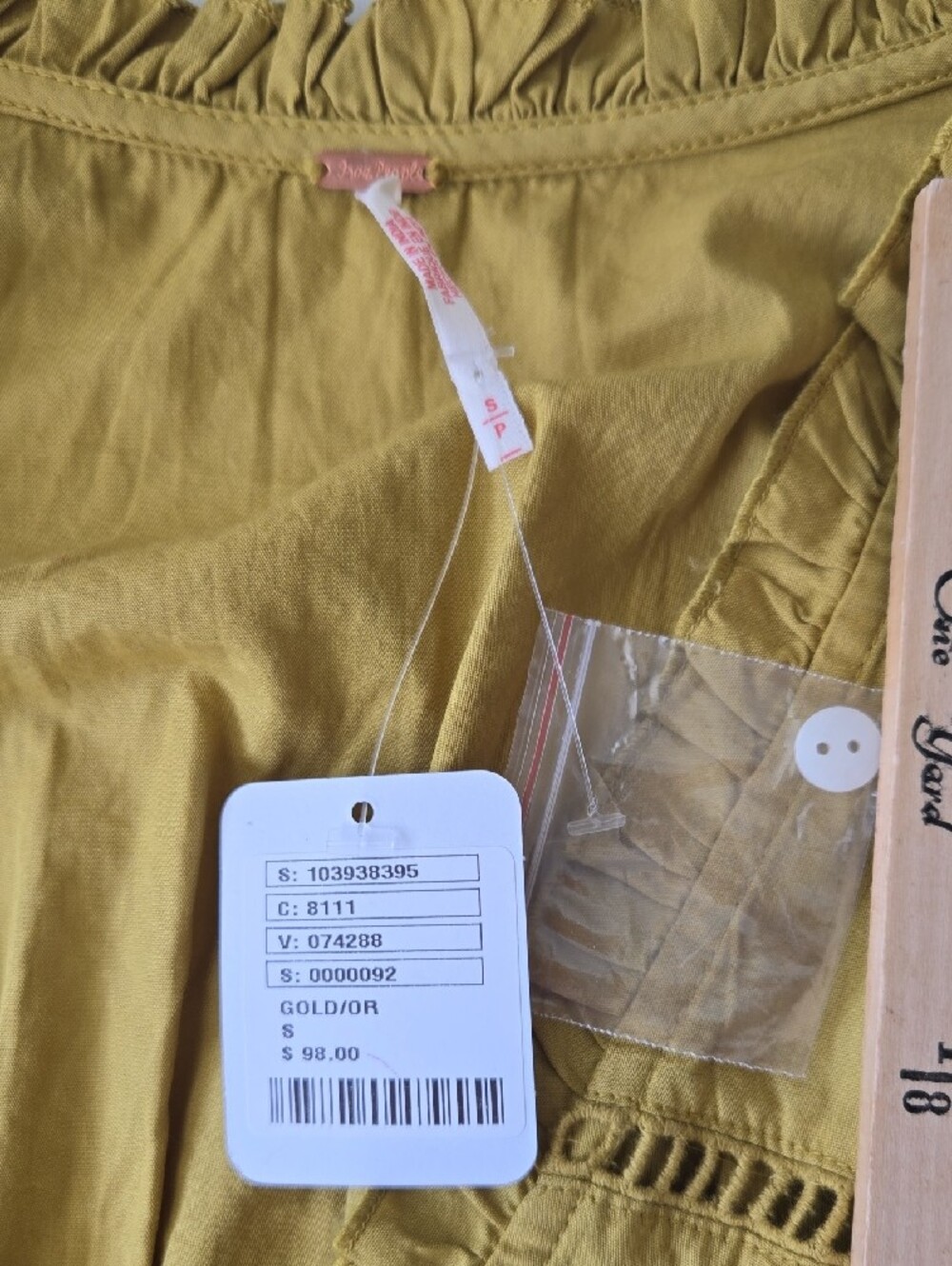 NWT Free People Frankie Long Sleeve Ladder Stitch Corset Top Mustard Ruffle S - Picture 5 of 9